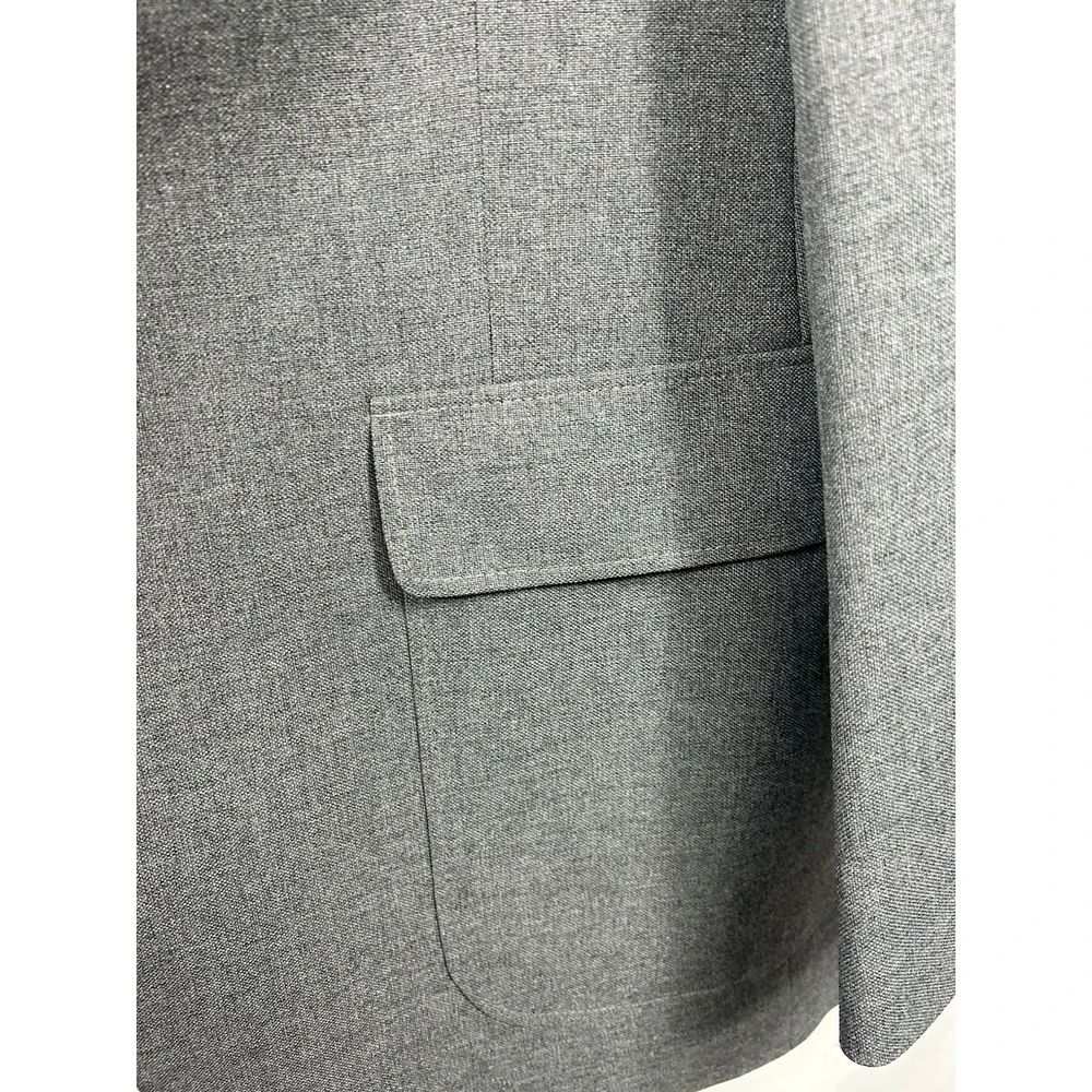 Vtg EDGEWORTH Gray Wool Blazer 42L Silver Crest Buttons Old Money‎ Dark Academia